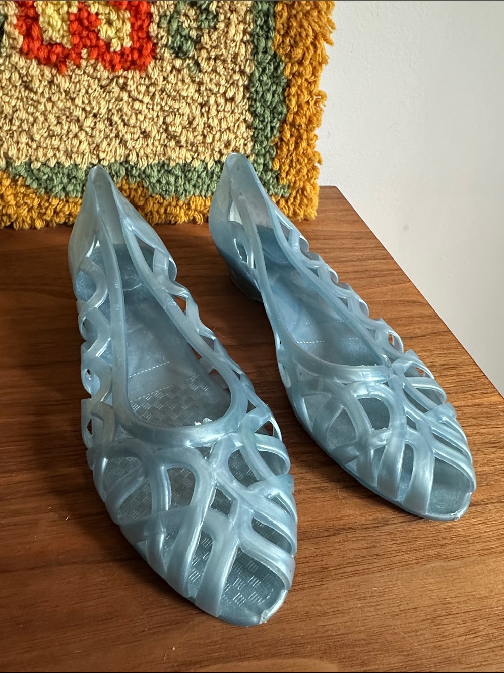 Vintage Light Blue Jelly Cutout Flats for Women